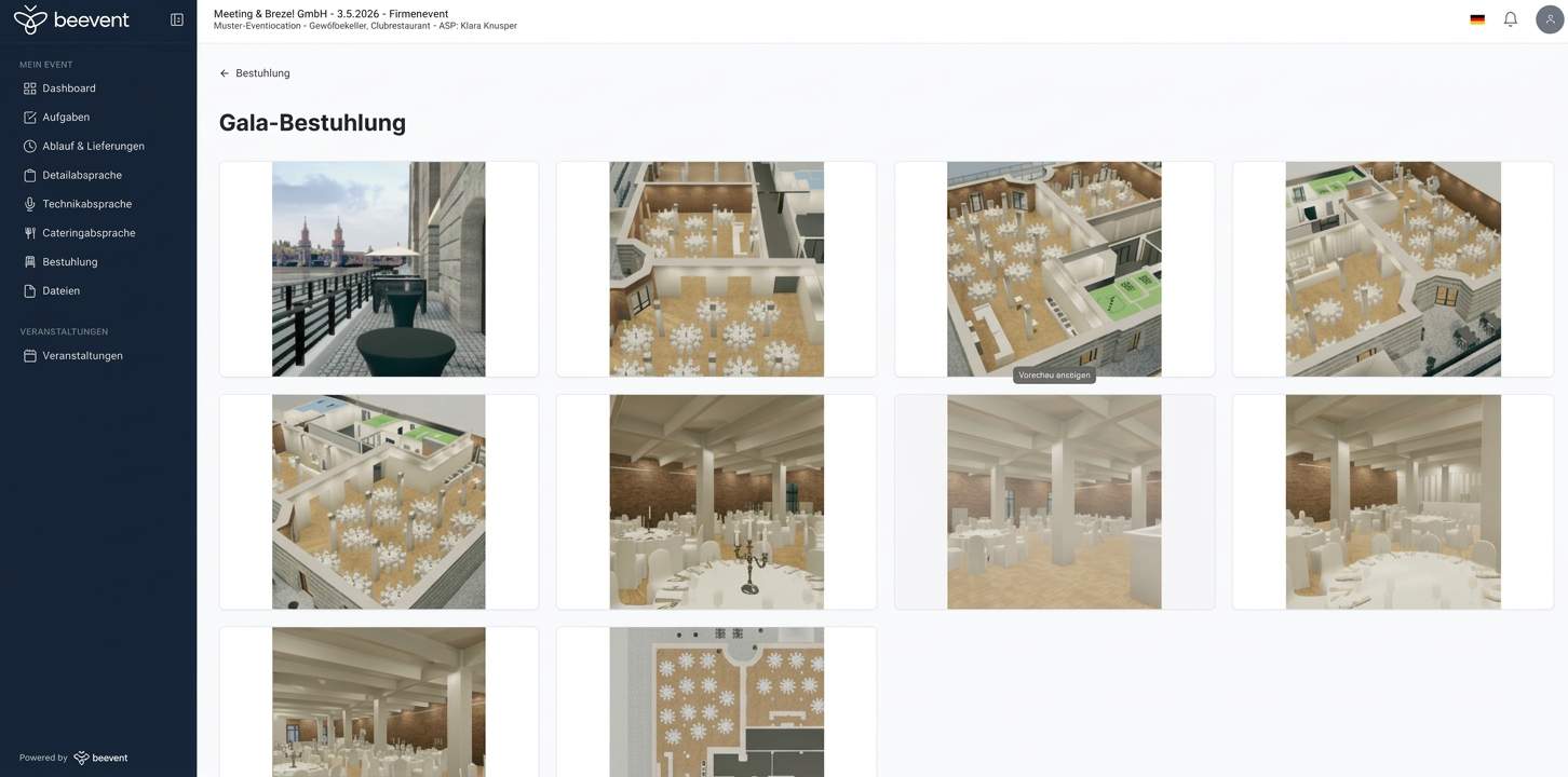 beevent Bestuhlungsplanung – 3D-Visualisierungen